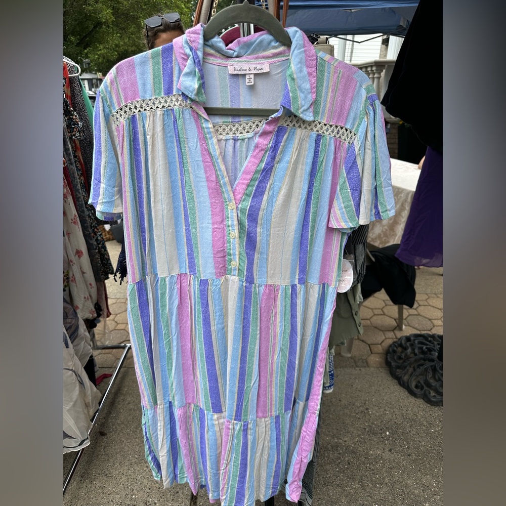 Blue and Green Short Sleeve Button Down Polo Top